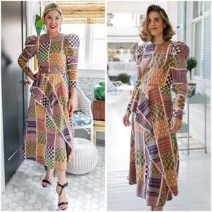 Ulla Johnson Danai Patchwork Embroidered Paneled Midi Dress Rare 00